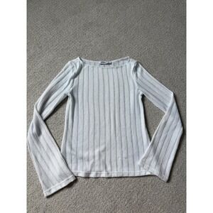 Princess Polly Semi Sheer Ribbed Top Size XS White Long Sleeve Y2k
